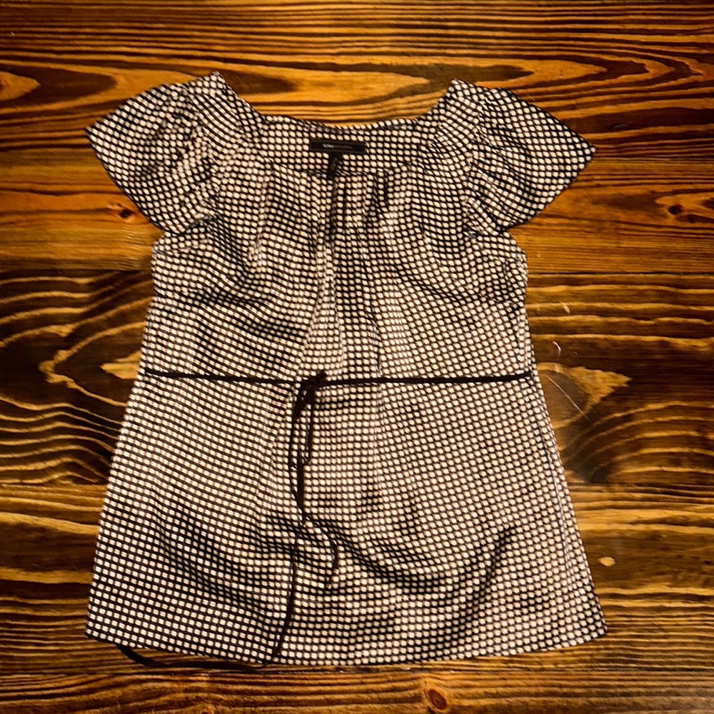 BCBGMaxAzria Dark Brown and Cream Checkered Blouse